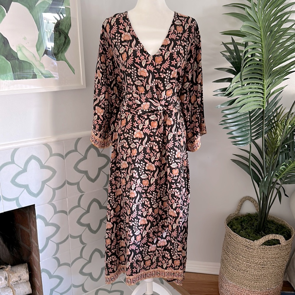 Natalie Martin Marin Dress with Sash in Sweet Autumn Black size L EUC